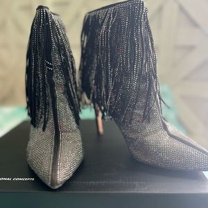INC pewter fringe rhinestone booties. Size 7.5 worn about 6-7x